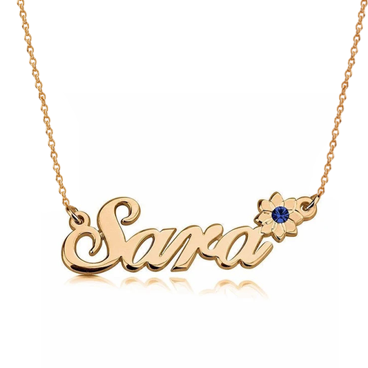 925 Sterling Silver Custom Sara Name Necklace Birthstone Nameplate Necklace - onlyone