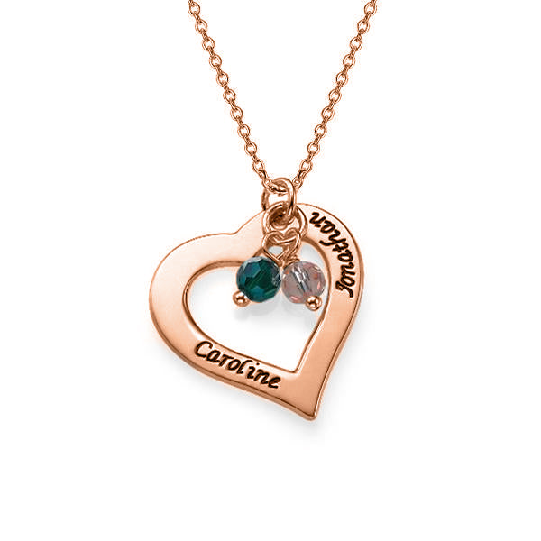 925 Sterling Silver Engraved Heart Necklace With Birthstone - onlyone