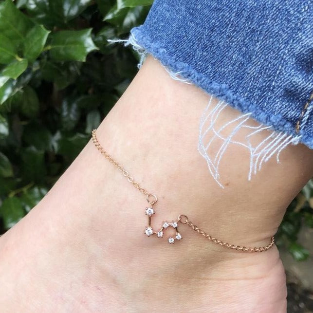 925 Sterling Silver Personalized Initial Constellation Anklet, Celestial Zodiac Anklet Chain - onlyone