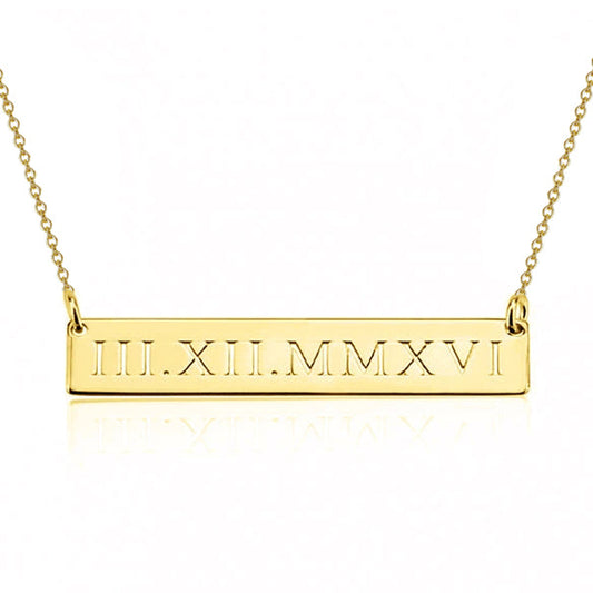 925 Sterling Silver Special Date Roman Numerals Engraved Bar Necklace,  Roman Numerals Anniversary Date Necklace