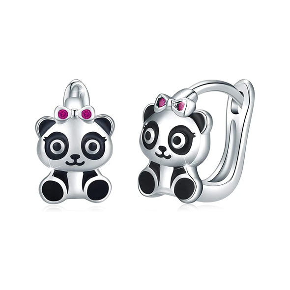 925 Sterling Silver Small Hoop Earrings Panda Beer Earrings Hinged Huggie Earrings