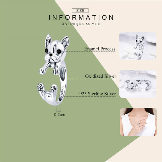 925 Sterling Silver Open Dainty French Bulldog Ring - onlyone