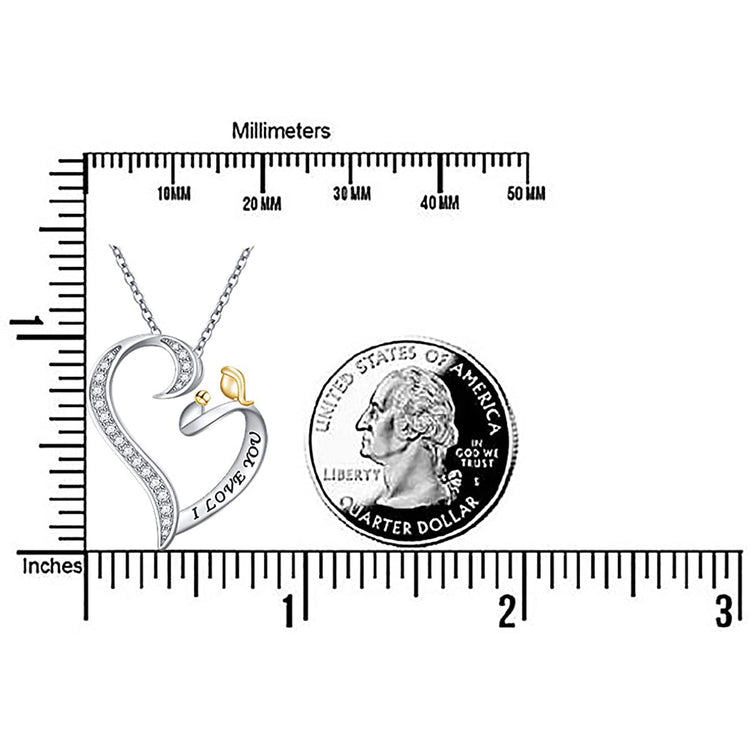 925 Sterling Silver I Love You Mom And Child Heart Necklace