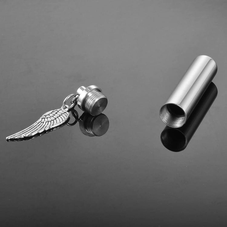 925 Sterling Silver Angel Wing Charm & Cylinder Memorial Urn Necklace Cremation Jewelry for Ashes - onlyone