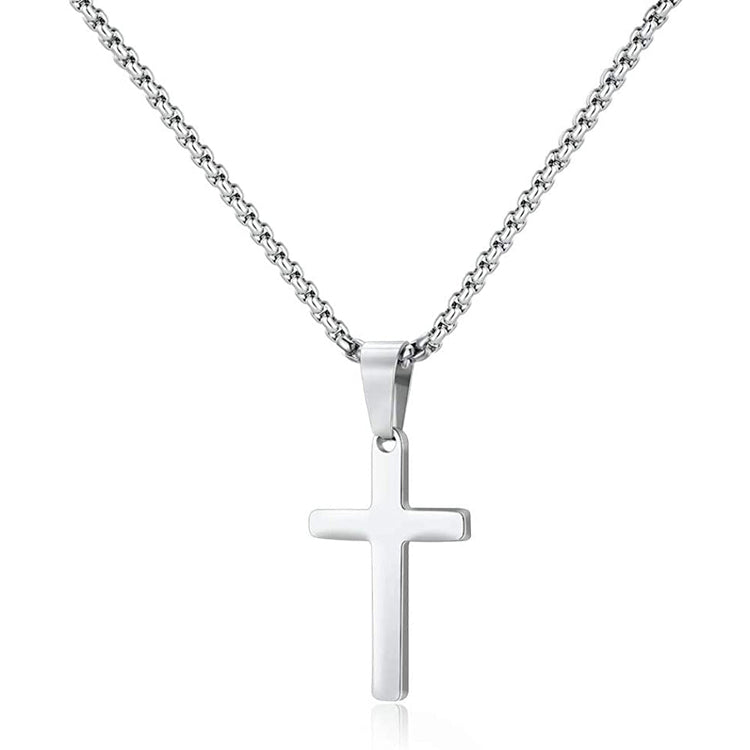 Stainless Steel Men's Silver Cross Pendant Necklace Father's Day Gift - onlyone