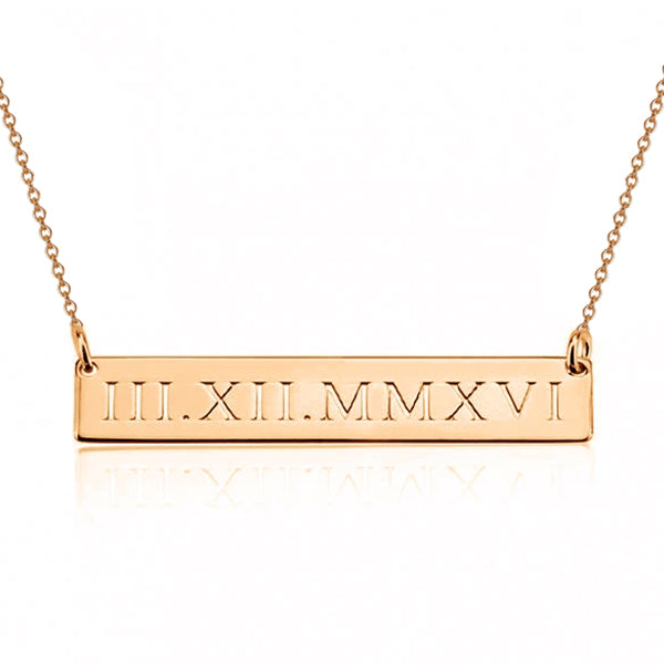 925 Sterling Silver Special Date Roman Numerals Engraved Bar Necklace,  Roman Numerals Anniversary Date Necklace