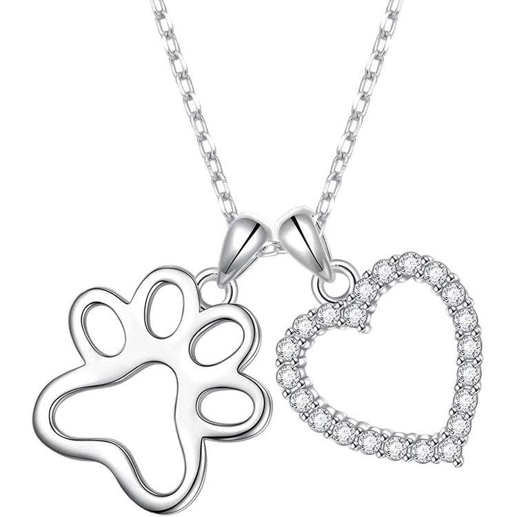 925 Sterling Silver Cute Paw Print Pendant Necklace - onlyone