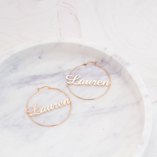 925 Sterling Silver Personalized Hoop Name Earrings Nameplate Earrings - onlyone