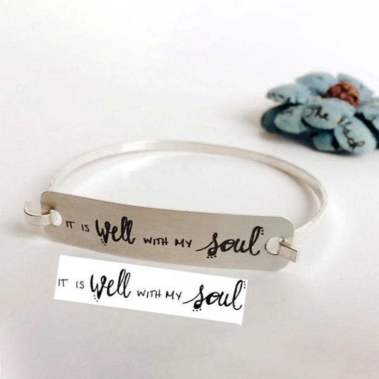 925 Sterling Silver Personalized Handwritten Engraved Bangle - onlyone