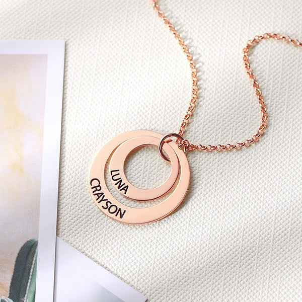 925 Sterling Silver Engraved Three Circle Name Necklace Gift Nameplate Necklace