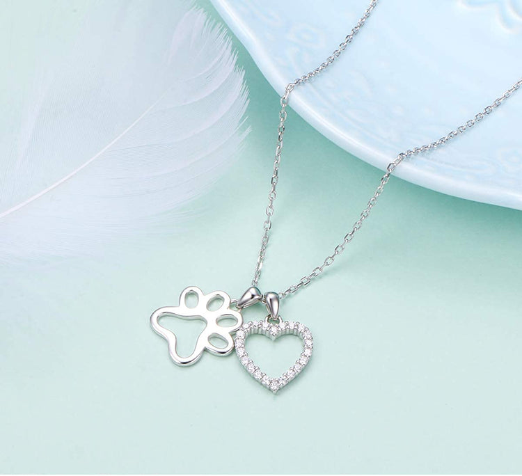 925 Sterling Silver Cute Paw Print Pendant Necklace - onlyone