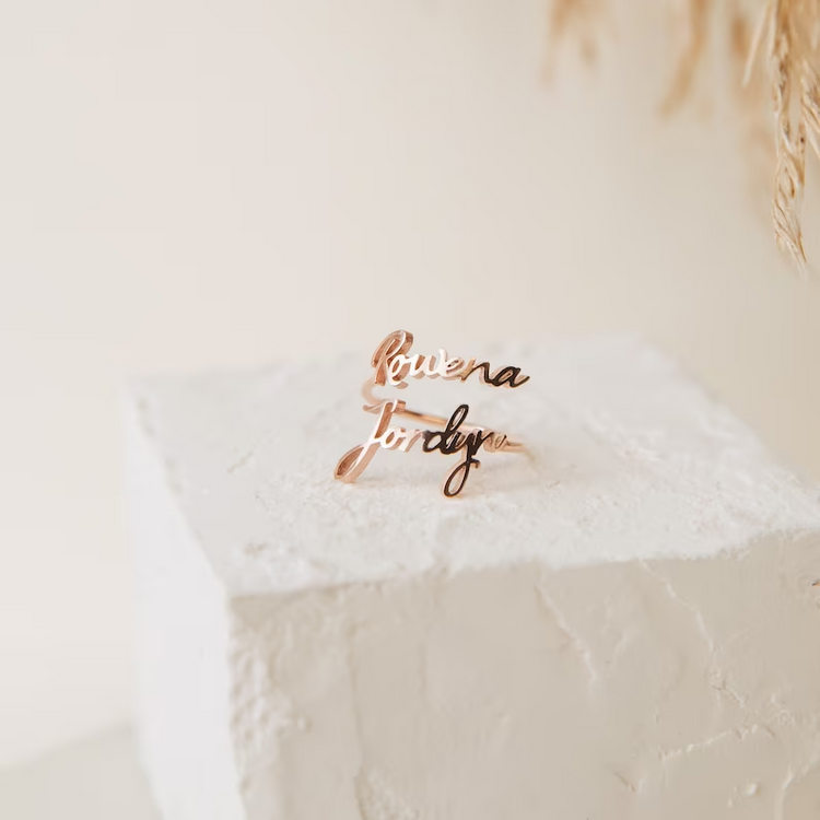 925 Sterling Silver Personalized Dainty Double Name Ring