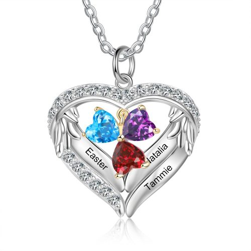 925 Sterling Silver Personalized Name and Birthstone Angel Wings Necklace