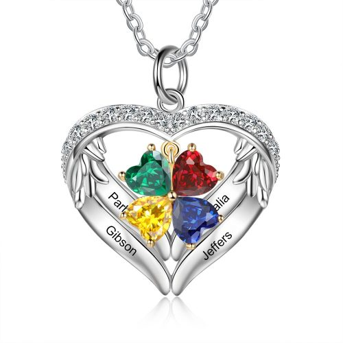 925 Sterling Silver Personalized Name and Birthstone Angel Wings Necklace