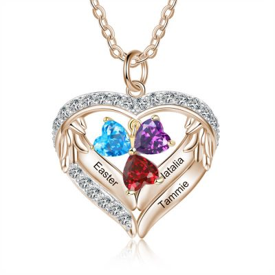 925 Sterling Silver Personalized Name and Birthstone Angel Wings Necklace