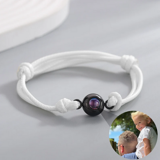 Men Personalized Rope Bracelet Custom Photo Bracelet with White Cord Fathers Day Bracelet