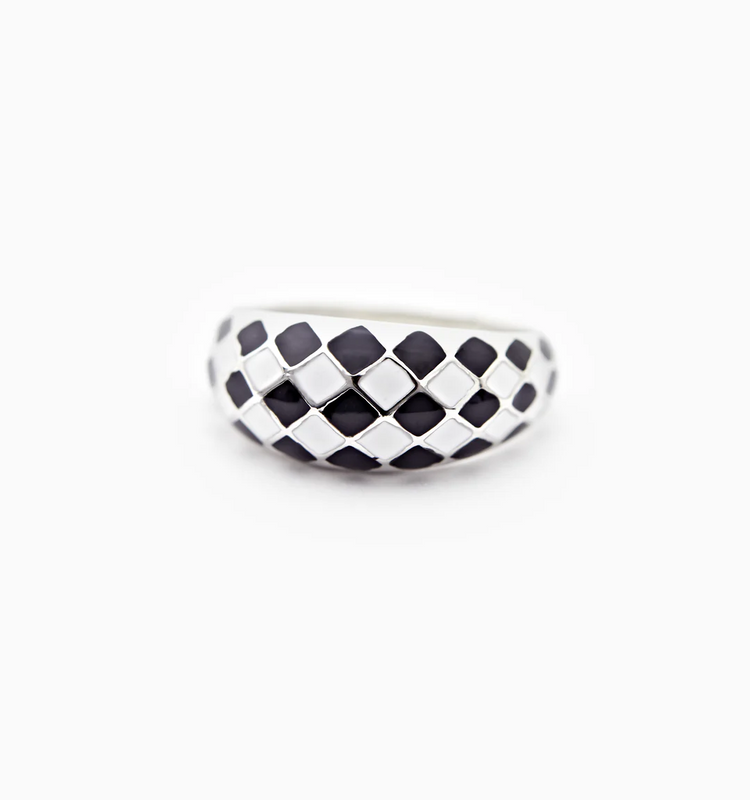 925 Sterling Silver Checker Colorful Ring