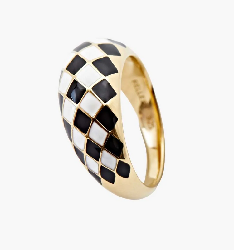 925 Sterling Silver Checker Colorful Ring