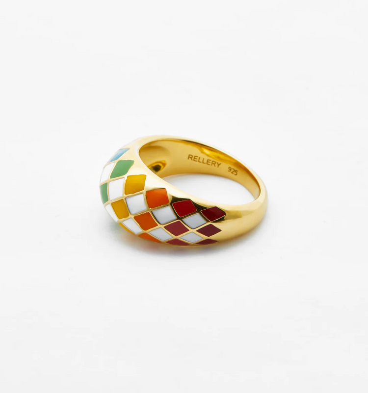 925 Sterling Silver Checker Colorful Ring