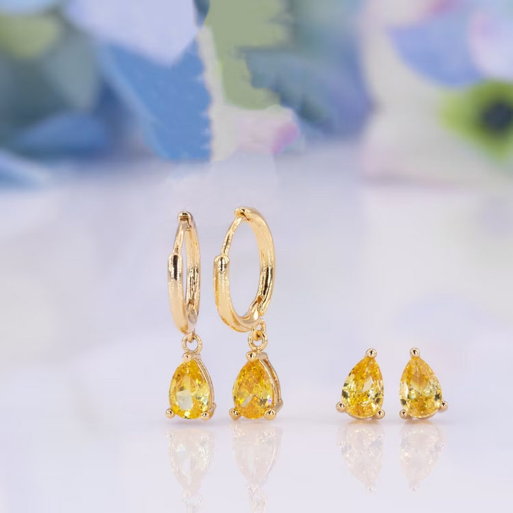 Boucles d'oreilles en argent sterling 925, boucles d'oreilles en diamant jaune avec charme Champagne Topaz Gem pour la pierre de naissance de novembre cadeaux d'anniversaire