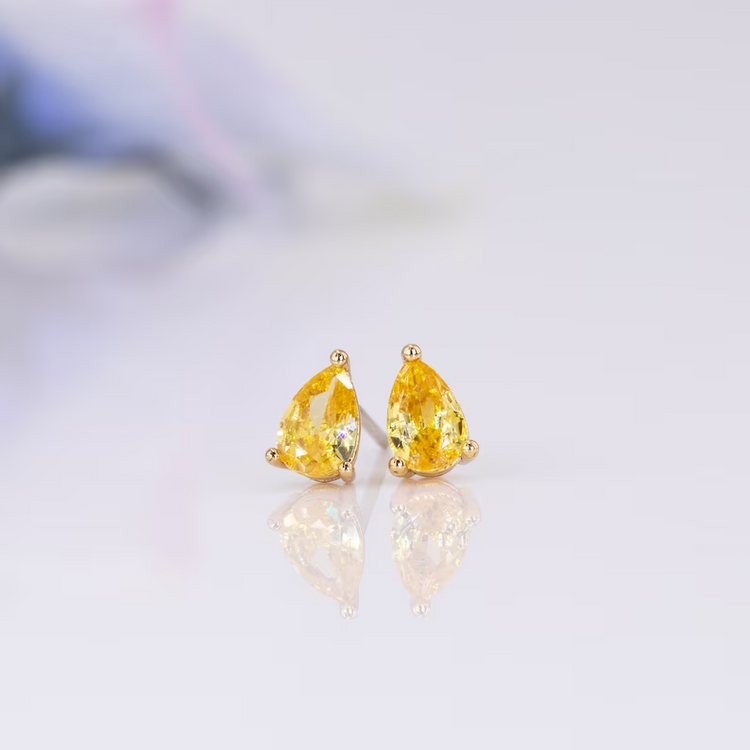 925 Sterling Silver Yellow Diamond Stud Earrings Hoops With Charm Champagne Topaz Gem For November Birthstone Birthday Gifts