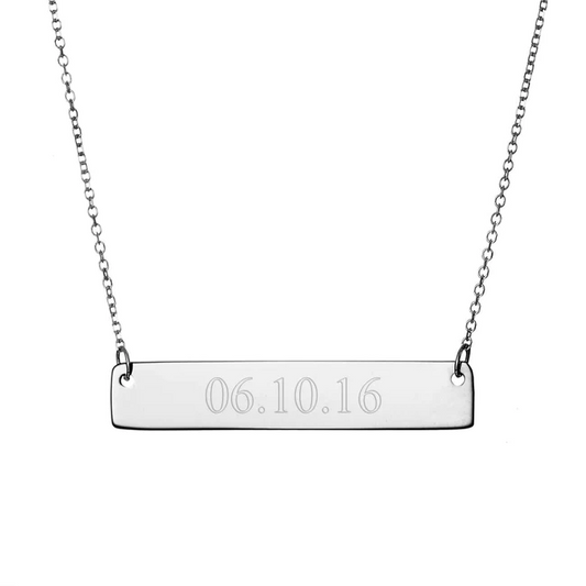 925 Sterling Silver Custom Date Rose Gold Bar Necklace