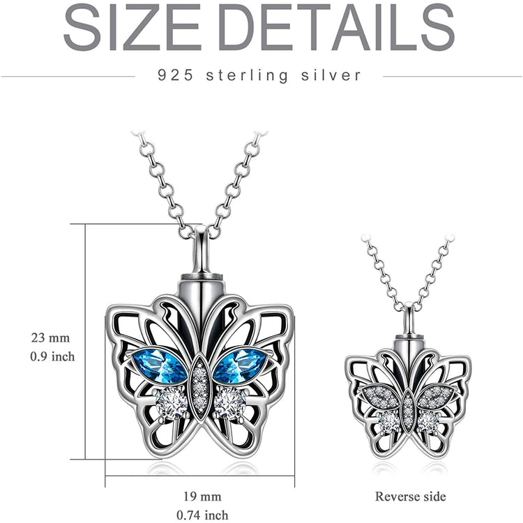 925 Sterling Silver Butterfly Urn Necklace for Ashes, Cremation Keepsake Necklace with Crystal - onlyone