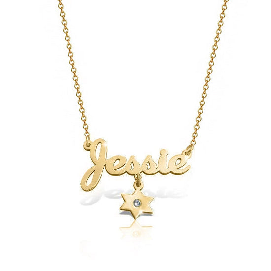 925 Sterling Silver Birthstone Star Name Necklace Nameplate Necklace - onlyone