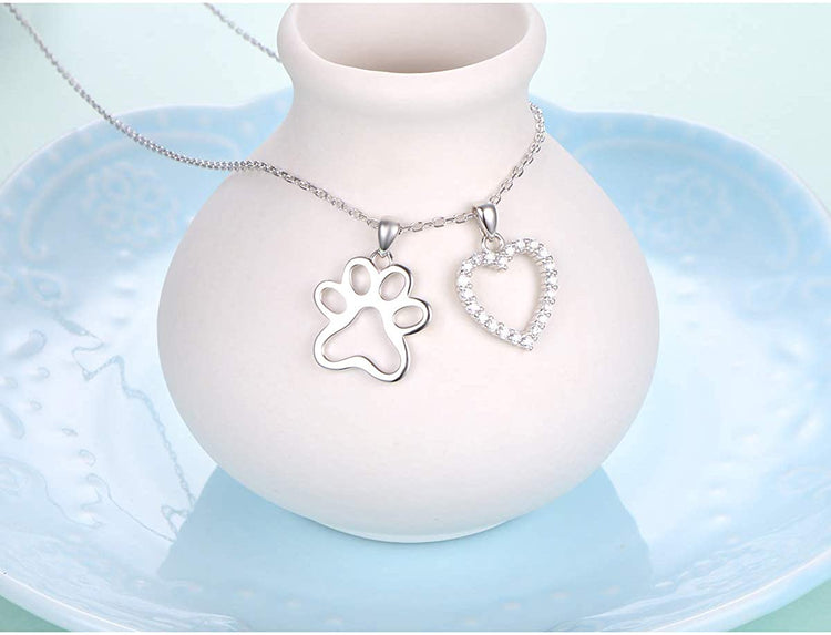 925 Sterling Silver Cute Paw Print Pendant Necklace - onlyone