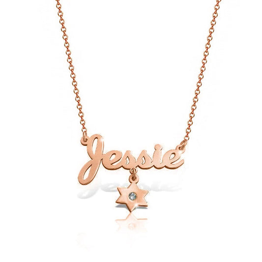 925 Sterling Silver Birthstone Star Name Necklace Nameplate Necklace - onlyone