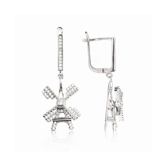 925 Sterling Silver Windmill Earrings With Rotating Inlay 3A Zirconia Pendant