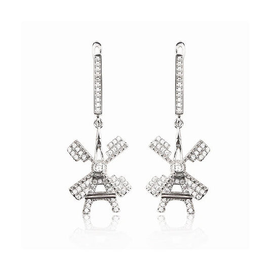 925 Sterling Silver Windmill Earrings With Rotating Inlay 3A Zirconia Pendant