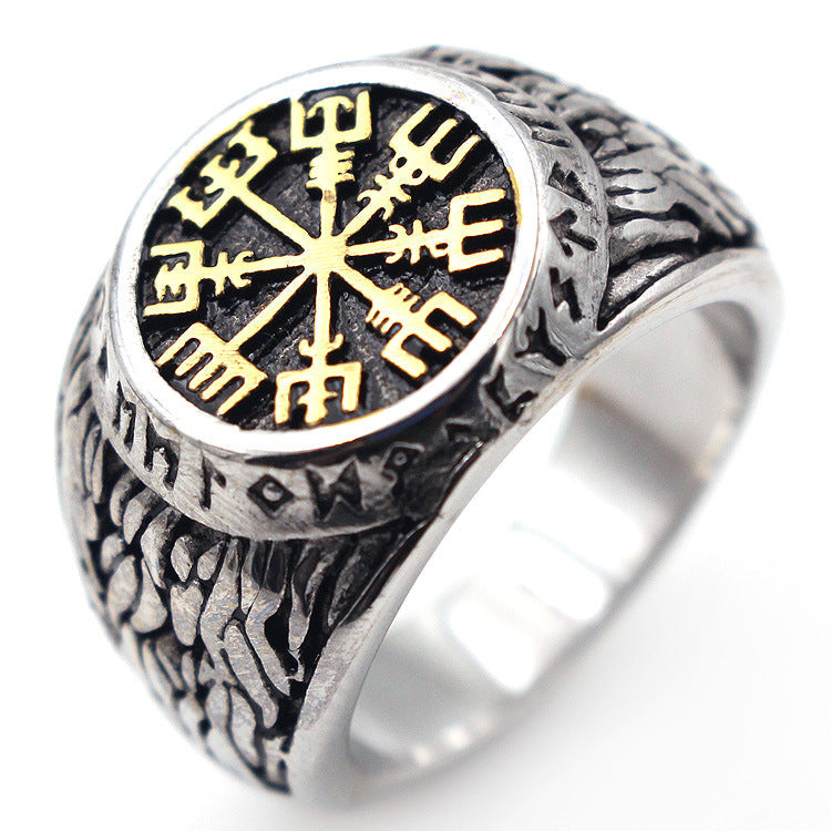 Stainless Steel Vintage Compass Ring Viking Vegvísir Ring Men Pagan Jewelry - onlyone