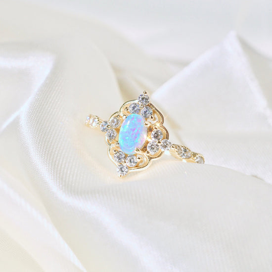 925 Sterling Silver Halo Opal Ring - onlyone