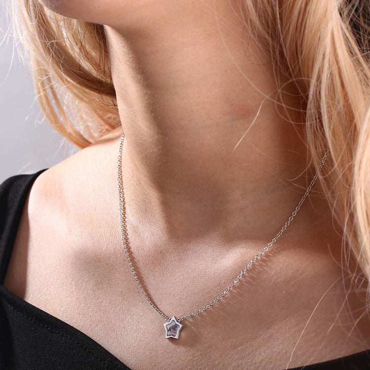 925 Sterling Silver Tiny Star Photo Necklace - onlyone