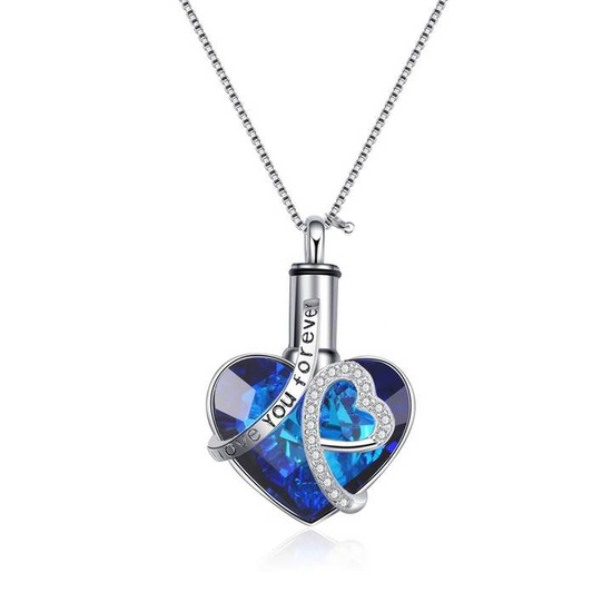 925 Sterling Silver Swarovski Crystal Heart Urn Necklace Cremation Keepsake Necklace for Ashes I Love You Forever - onlyone