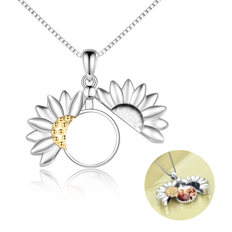 925 Sterling Silver Sunflower Open Locket Photo Pendant Necklace
