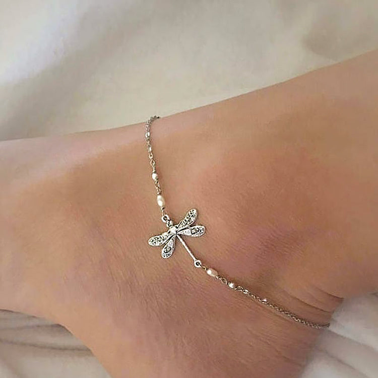 925 Sterling Silver Dragonfly Anklet - onlyone