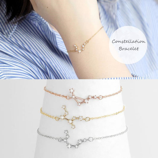 925 Sterling Silver 12 Constellation Bracelet Personalized Celestial Zodiac - onlyone