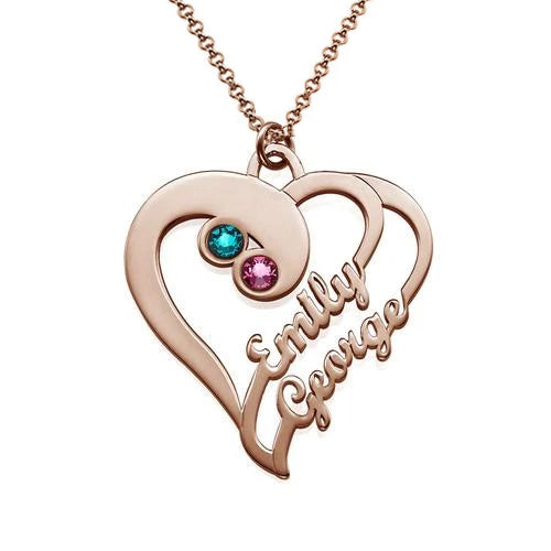 925 Sterling Silver Birthstone Engraved Heart Name Necklace Nameplate Necklace - onlyone