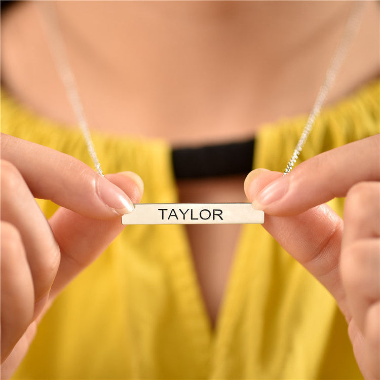 925 Sterling Silver Engraved Bar Name Necklace Nameplate Necklace - onlyone