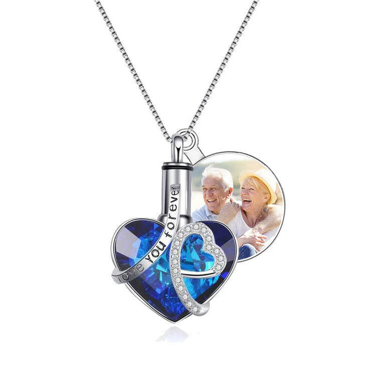 925 Sterling Silver Swarovski Crystal Heart Urn Necklace Cremation Keepsake Necklace for Ashes I Love You Forever - onlyone