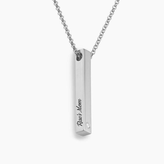 925 Sterling Silver 3D Bar Birthstone Necklace Nameplated Necklace - onlyone