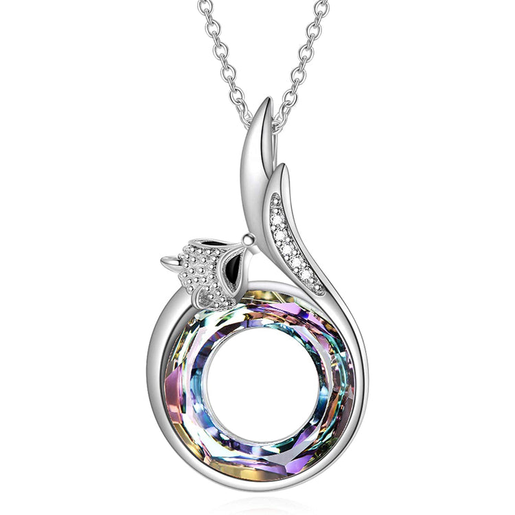 925 Sterling Silver Fox Necklace Fox Tail Pendant with Crystal, Hypoallergenic Animal Necklace for Animal Lovers