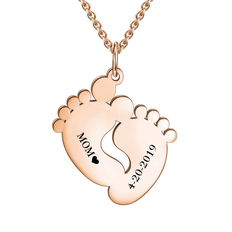 925 Sterling Silver Engraved Baby Feet Double Name Necklace Nameplate Necklace, Gift For Mom - onlyone