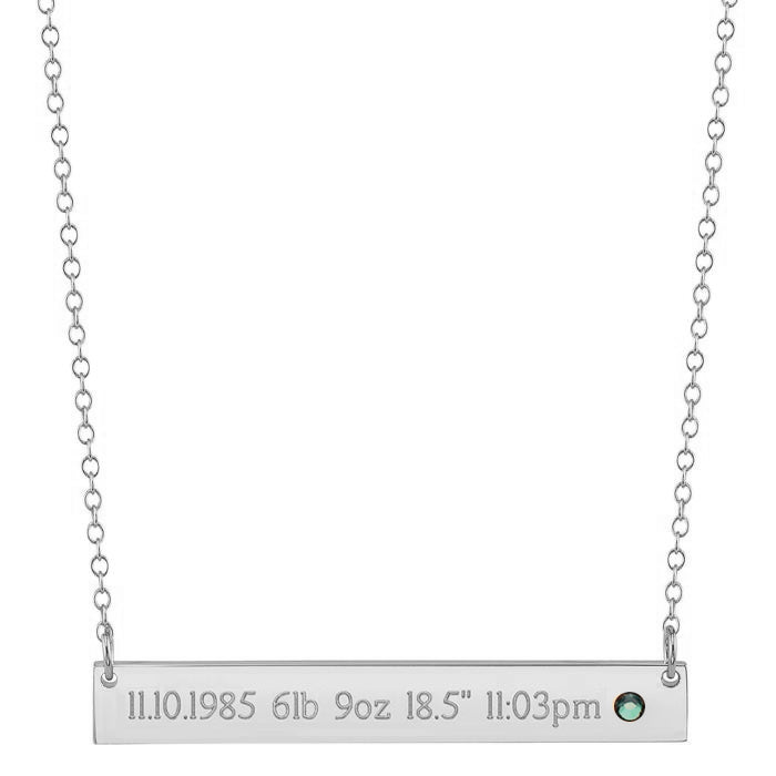 925 Sterling Silver Personalized Baby's Birth Information Bar Necklace