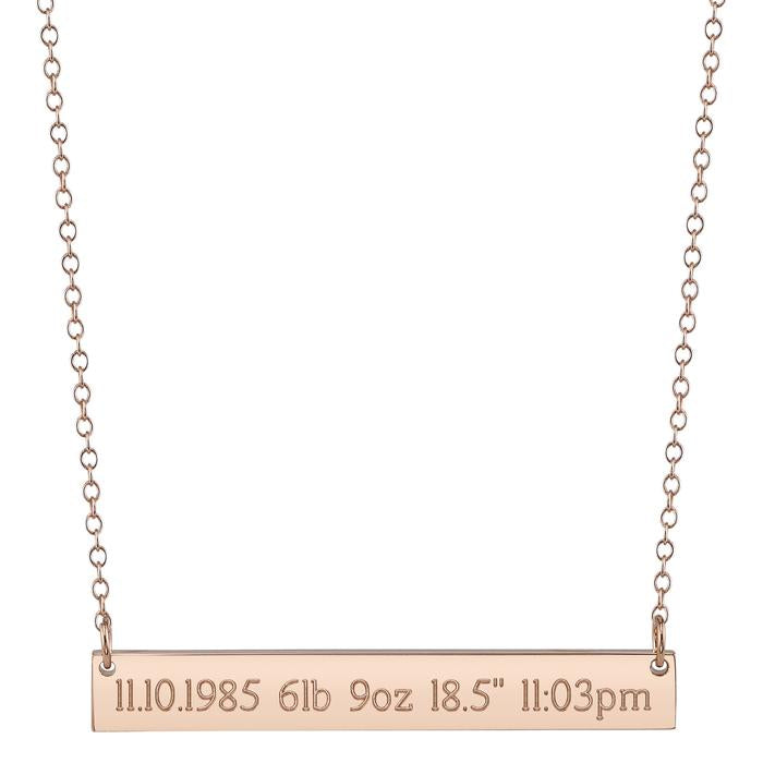 925 Sterling Silver Personalized Baby's Birth Information Bar Necklace