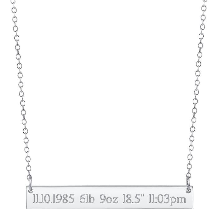 925 Sterling Silver Personalized Baby's Birth Information Bar Necklace