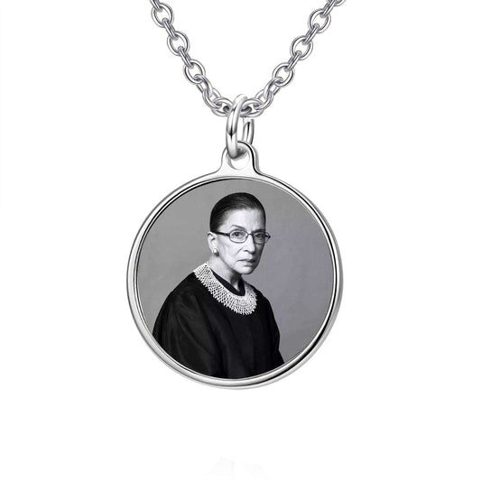 925 Sterling Silver Ginsburg Round Disc Photo Pendant Necklace