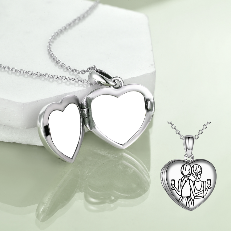 925 Sterling Silver Always My Sister Forever My Friend Heart Photo Locket Necklace